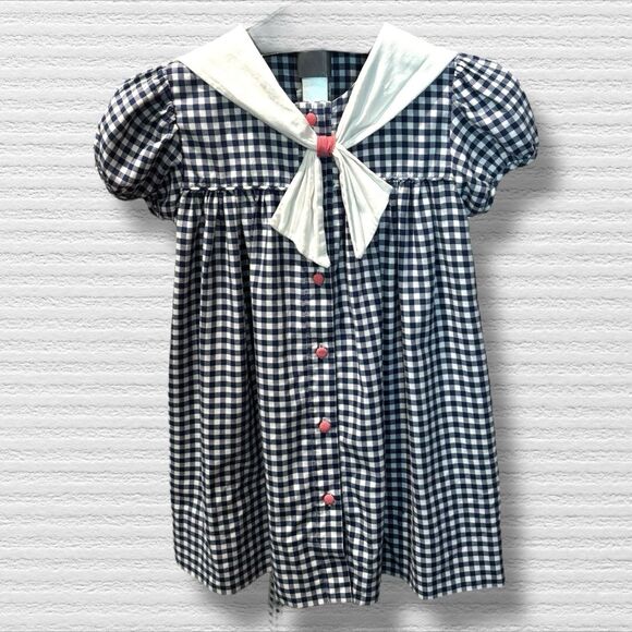 Lullaby Set  NAVY GINGHAM SAYLOR DRESS - GOD BLESS AMERICA Size 8 School - Picture 1 of 6